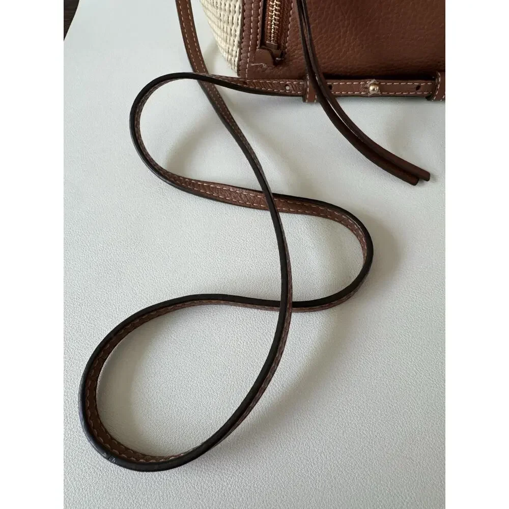 Tory Burch Straw Leather Bucket Bag Crossbody / Top Handle Half Moon